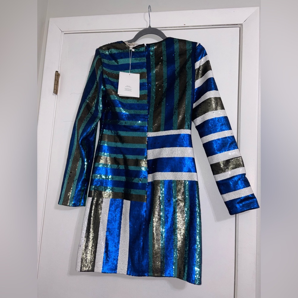 Diane von Furstenberg Striped Sequin Long-Sleeve Dress – Size 4 – NWT ✨🖤 - Picture 2 of 6